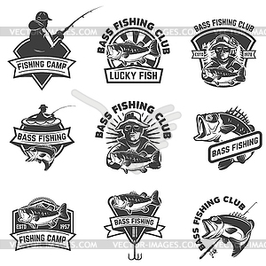 Set of bass fishing emblem templates - vector image