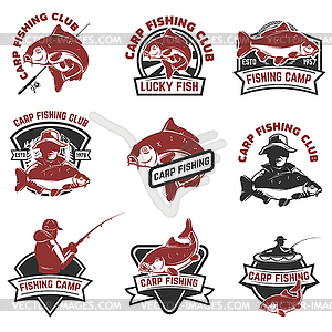 Set of carp fishing labels . Design - vector image