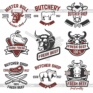 Set of fresh beef labels . Butcher s - vector image