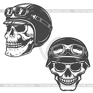Set of racer skulls . Design element - vector clip art