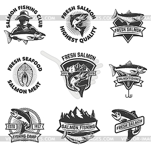 Set of salmon fishing emblems. Seafood. Design - stock vector clipart