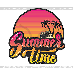 Summer time.Evening sun and palm trees. hand - vector image