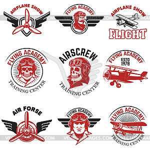 Set of air force, airplane show, flying academy - vector image