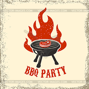 BBQ party. Grill with fire on grunge background. - vector image