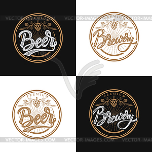 Premium beer emblems. Handwritten lettering logo, - vector image