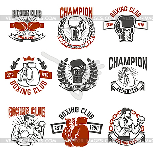 Set of boxing club labels. Design elements for logo - vector image