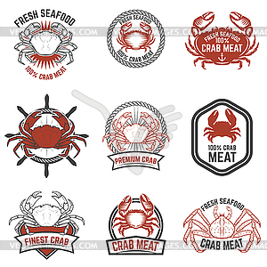Set of crab meat labels. Fresh seafood. Design - vector clipart