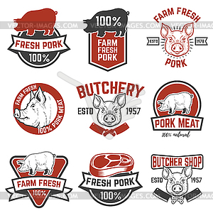 Farm fresh pork meat emblems. Design elements for - vector clip art