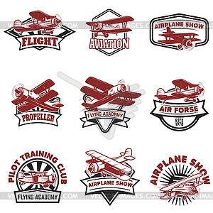 Set of air force, airplane show, flying academy - vector clipart