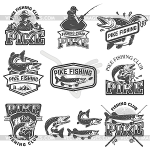 Pike fishing club emblems. Design element for - vector image