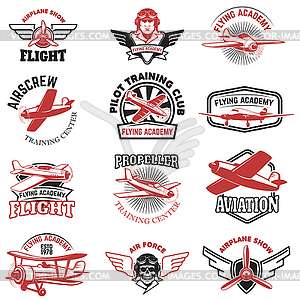 Set of air force, airplane show, flying academy - vector image