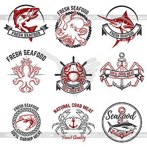 Set of seafood labels . Design e - vector image