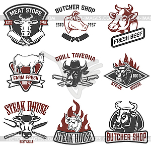 Set of fresh beef labels . Butcher s - vector image