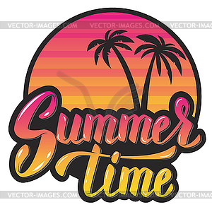 Summer time.Evening sun and palm trees. hand - vector image