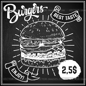 Burgers menu cover layout. Menu chalkboard with - vector clipart