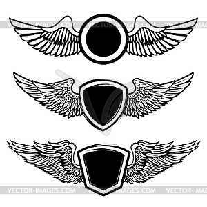 Set of empty emblems with wings. Design elements fo - vector clipart