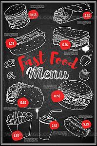 Fast food menu cover layout. Menu chalkboard with - vector clipart