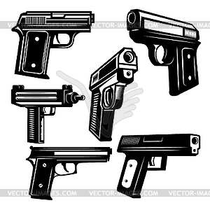 Set of handguns . Design element - vector clipart