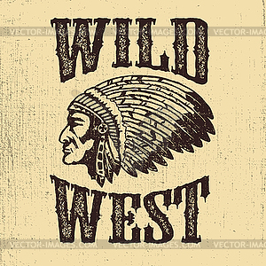 Wild West. Native american chief head . Design eleme - vector clipart