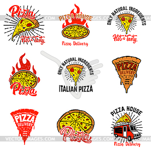 Набор наклеек для пиццы. Элементы дизайна для - клипарт Royalty-Free