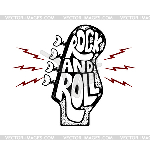 Rock and roll. phrase on guitar neck head background - vector image