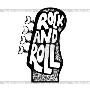 Rock and roll. phrase on guitar neck head background - vector image