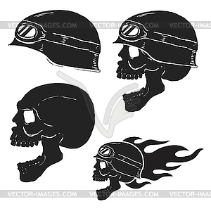 Skull in rider helmet with fire. s - vector clipart