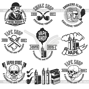 Set of vape shop emblem templates. Smoke shop. - vector clip art