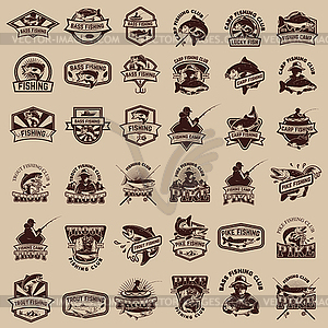 Big set of fishing icons. Carp fishing, trout - vector clipart