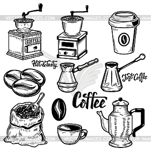 Набор иконок кофе. Кофе в зернах, мельницы. Ve - изображение в формате EPS