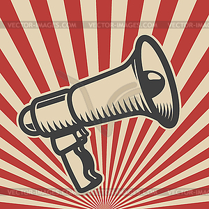 Vintage megaphone on retro style background. - vector clip art