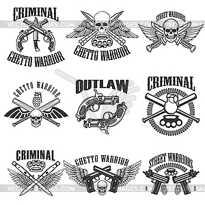 Set of outlaw, criminal, street warrior emblems. - vector clipart