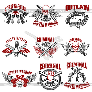 Outlaw, criminal, street warrior emblems. Design - vector clip art