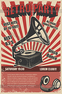 Retro party. Vintage gramophone on grunge - vector clip art