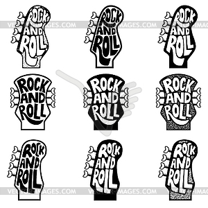 Rock and roll. Set of phrase on guitar neck head - royalty-free vector clipart