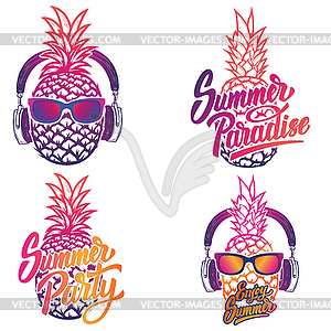Enjoy summer. Set of summer emblems. Pineapple - vector clipart / vector image
