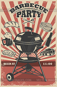 Barbecue party flyer template. Grill, fire, - vector clipart