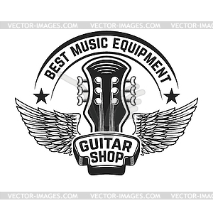 Guitar shop label template. Guitar head with - vector image