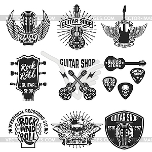 Set of guitar store emblems. Design elements for - vector EPS clipart