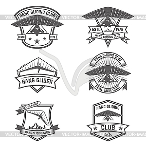 Hang gliding club emblems. Design elements for logo - vector image