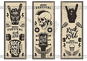 Rock and roll party flyers template. Vintage - color vector clipart