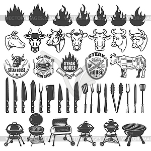 Set of BBQ and Grill labels and design elements. - vector clipart