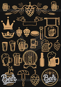 Set of design elements for beer labels. Beer mugs, - vector clip art