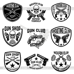 Набор оружейного клуба, эмблем оружейного магазина. Этикетки с - изображение векторного клипарта