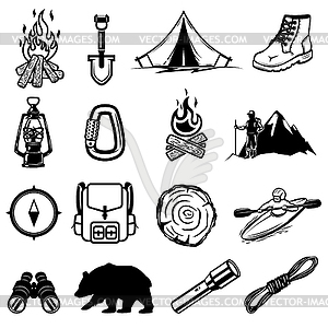 Set of hiking, tourism icons. Design elements for - vector image