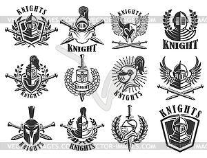 Set of knight emblems. Design elements for logo, - vector clipart