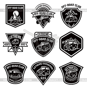 Set of four off-road suv car emblems. Extreme - vector clip art