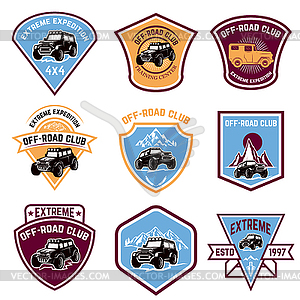 Set of four off-road suv car emblems. Extreme - vector image