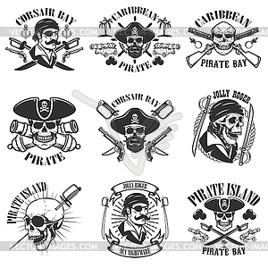 Pirate emblems onwhite background. Corsair skulls, - vector clipart