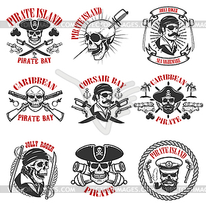 Caribbean pirates and corsair monochrome icons Vector Image